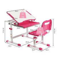 Gymax Height Adjustable Study Table & Chair Set with Tilting Tabletop-Pink in Pink - thumbnail 2