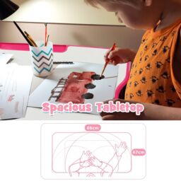Gymax Height Adjustable Study Table & Chair Set with Tilting Tabletop-Pink in Pink - thumbnail 3
