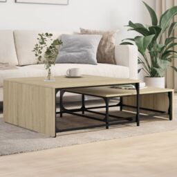 Berkfield Home Nesting Coffee Tables 2 pcs Sonoma Oak Engineered Wood & Metal in Brown - thumbnail 1