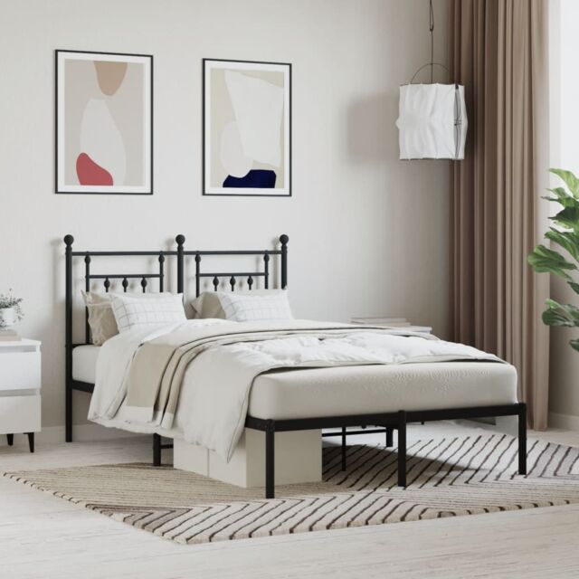 Berkfield Home Metal Bed Frame with Headboard Black 120x200 cm - Size: Small Double - image 1