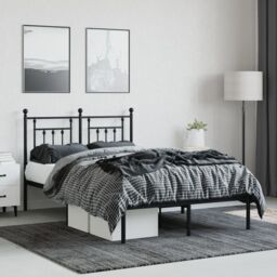 Berkfield Home Metal Bed Frame with Headboard Black 120x200 cm - Size: Small Double - thumbnail 3