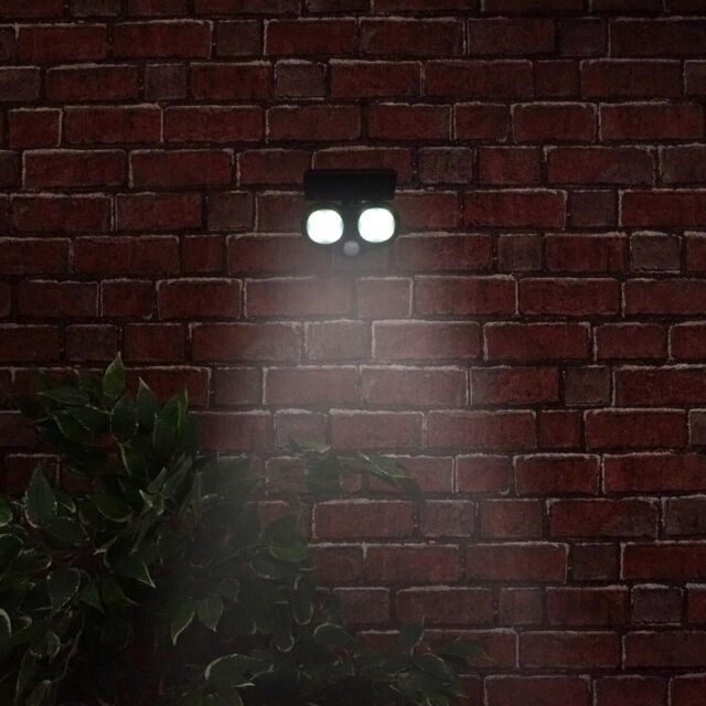 mysmartbuy Solar Powered Twin LED PIR Motion Sensor Security Lamp - 300 Lumen Wall or Floor Mounted Outdoor Light with 7m Detection Range in Black - image 1
