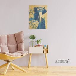 "Artery8 The Amida Waterfall Canvas Wall Art Print Katsushika Hokusai in Blue - Size: W18"" x H24""" - thumbnail 3