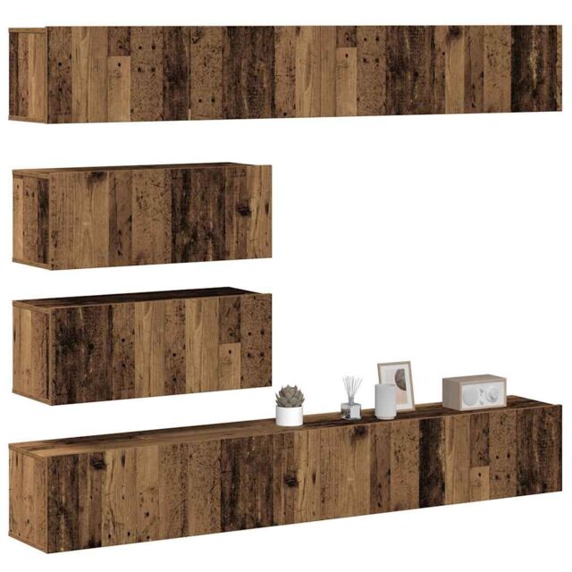 Berkfield Home 6 Piece TV Cabinet Set Wall-mounted Old Wood Engineered Wood in Brown - image 1
