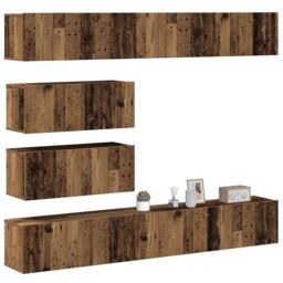 Berkfield Home 6 Piece TV Cabinet Set Wall-mounted Old Wood Engineered Wood in Brown - thumbnail 1