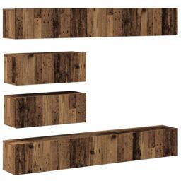 Berkfield Home 6 Piece TV Cabinet Set Wall-mounted Old Wood Engineered Wood in Brown - thumbnail 2