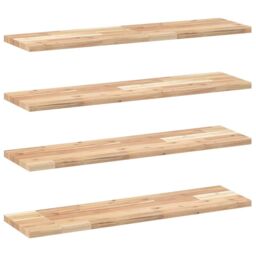 Berkfield Home Floating Shelves 4 pcs 80x20x2 cm Untreated Solid Wood Acacia in Brown - Size: 80 x 20 x 2 cm - thumbnail 2
