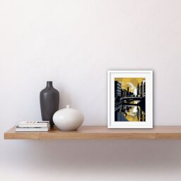 "Artery8 Wall Art Print Glasgow Scotland River Cityscape Sunrise Geometric Artwork Framed 9X7 Inch in White - Size: W7"" x H9""" - thumbnail 2