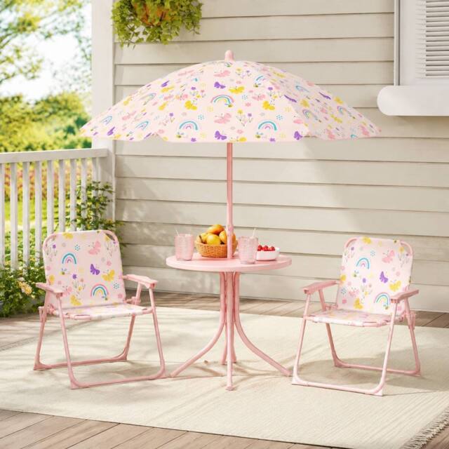 STILVORA Kids Garden Table & Chair Set with Parasol in Pink - image 1