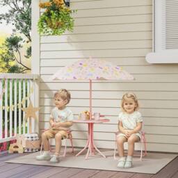 STILVORA Kids Garden Table & Chair Set with Parasol in Pink - thumbnail 2