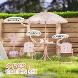 STILVORA Kids Garden Table & Chair Set with Parasol in Pink - thumbnail 6