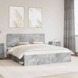Berkfield Home Bed Frame with Headboard Concerte 180 x 200 cm Solid Pine Wood in Grey - thumbnail 1