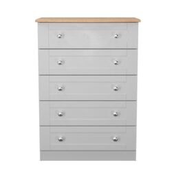 Ready Assembled 2 U Cumbria 5 Drawer Chest (Ready Assembled) in Mid Grey - Size: Large - thumbnail 2
