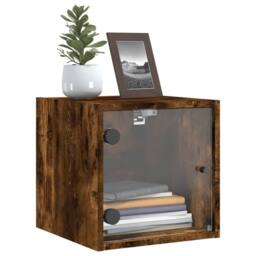 Berkfield Home Bedside Cabinets with Glass Doors 2 pcs Smoked Oak 35x37x35 cm in Brown - Size: 35 x 37 x 35 cm - thumbnail 4