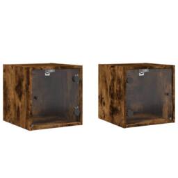 Berkfield Home Bedside Cabinets with Glass Doors 2 pcs Smoked Oak 35x37x35 cm in Brown - Size: 35 x 37 x 35 cm