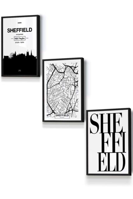 ARTZE SHEFFIELD Skyline Street Map City Prints Framed Wall Art - Small in Black - Size: W33 cm x H45 cm x D20mm - image 1