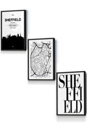 ARTZE SHEFFIELD Skyline Street Map City Prints Framed Wall Art - Small in Black - Size: W33 cm x H45 cm x D20mm - thumbnail 1