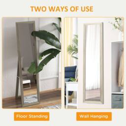 HOMCOM Full Length Mirror Farmhouse Wall Mirror Hanging Freestanding Grey - thumbnail 6