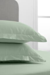 Bianca '400 Thread Count Cotton Sateen' Oxford Pillowcase Pair in Green - thumbnail 2