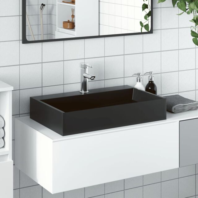 Berkfield Home Wash Basin 60x38x11 cm Mineral Cast/Marble Cast Matt Black - Size: 60 x 38 x 11 cm - image 1