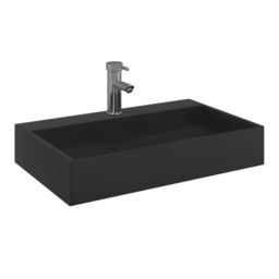 Berkfield Home Wash Basin 60x38x11 cm Mineral Cast/Marble Cast Matt Black - Size: 60 x 38 x 11 cm - thumbnail 3