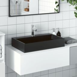 Berkfield Home Wash Basin 60x38x11 cm Mineral Cast/Marble Cast Matt Black - Size: 60 x 38 x 11 cm