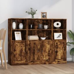 Berkfield Home Highboards 3 pcs Smoked Oak Engineered Wood in Brown - thumbnail 1