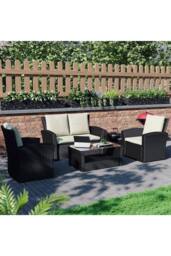 Home Discount 5Pc Garden Vida Mylor 4 Seater Rattan Set Fabric UKFR Garden Furniture in Black