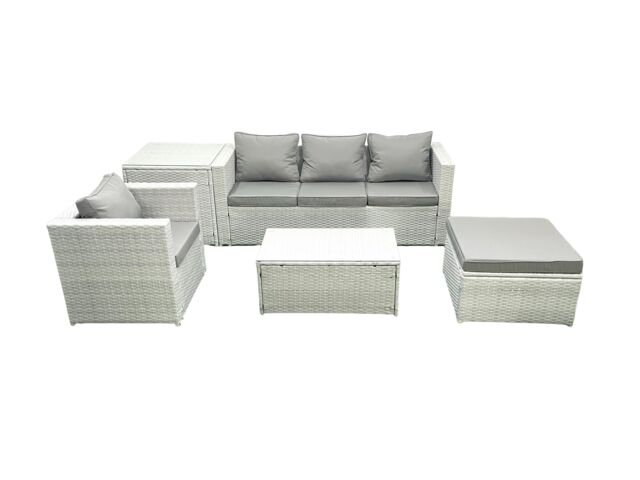 Fimous 5 Pieces Rattan Garden Furniture Set Outdoor Garden Sofa Chair Coffee Table Set with Side Table Big Footstool Light Grey Mixed - image 1