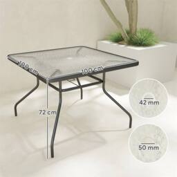 Nordara Outsunny 100cm Square Glass Top Patio Table Garden Dining Table in Black - Size: 100 cm x 100 cm - thumbnail 2