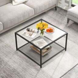 Costway Modern Glass Top Coffee Table Home Square Center Table Accent Sofa Side Table in Clear - thumbnail 4