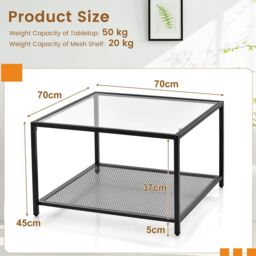 Costway Modern Glass Top Coffee Table Home Square Center Table Accent Sofa Side Table in Clear - thumbnail 3