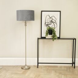 ValueLights Maggie Brushed Chrome Candlestick Floor Lamp with Velvet Lamp Shade & LED Bulb in Grey - thumbnail 3