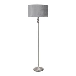 ValueLights Maggie Brushed Chrome Candlestick Floor Lamp with Velvet Lamp Shade & LED Bulb in Grey - thumbnail 2
