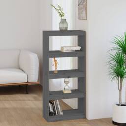 Berkfield Home Beautiful Book Cabinet/Room Divider Grey 60x30x135.5 cm Solid Woo - thumbnail 2