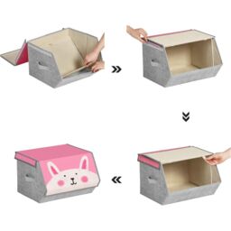 SONGMICS Set of 3 Kids Storage Stackable Toy Boxes Folding Organizers in Cream - thumbnail 8