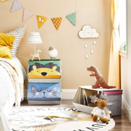 SONGMICS Set of 3 Kids Storage Stackable Toy Boxes Folding Organizers in Cream - thumbnail 1