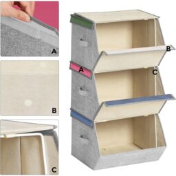 SONGMICS Set of 3 Kids Storage Stackable Toy Boxes Folding Organizers in Cream - thumbnail 5