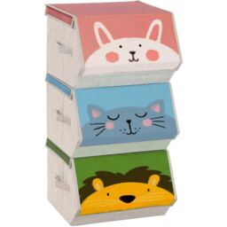 SONGMICS Set of 3 Kids Storage Stackable Toy Boxes Folding Organizers in Cream - thumbnail 9