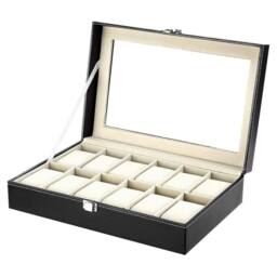 VOGREX 12 Grids Watch Display Case Watch Box Collection Storage Holder Box in Black - thumbnail 2