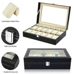 VOGREX 12 Grids Watch Display Case Watch Box Collection Storage Holder Box in Black - thumbnail 1