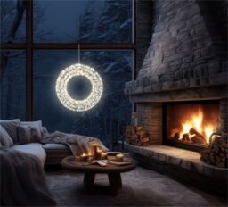 Xmas Haus 70x9cm 2D White Metal Wreath with 1200 Warm White LED in Black - Size: 70x9 cm - thumbnail 5