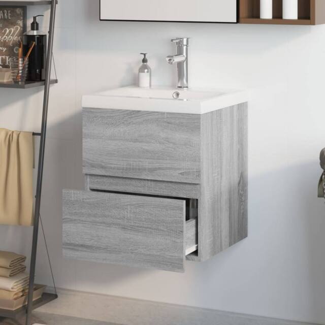 Berkfield Home Sink Cabinet with Built-in Basin Grey Sonoma Engineered Wood - image 1