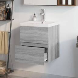 Berkfield Home Sink Cabinet with Built-in Basin Grey Sonoma Engineered Wood - thumbnail 1