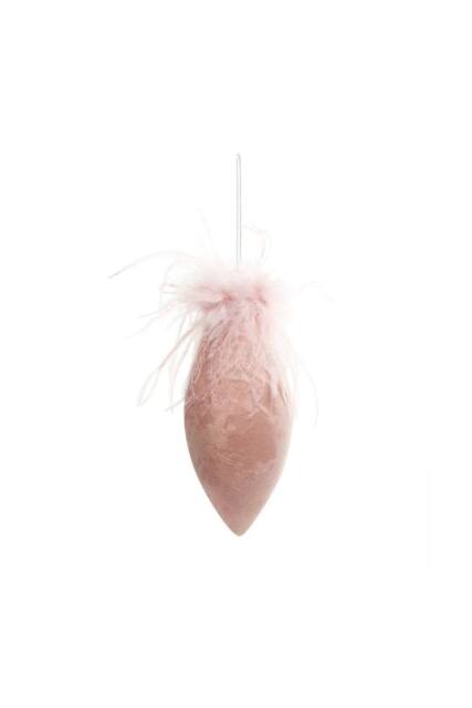 KDMD Pink Velvet Glass Droplet Bauble with Feather H16cm 2 Pack - image 1