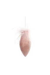 KDMD Pink Velvet Glass Droplet Bauble with Feather H16cm 2 Pack - thumbnail 2