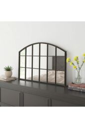 Living and Home Modern Bronze Framed Arched Windowpane Wall Mirror for Decor - thumbnail 1