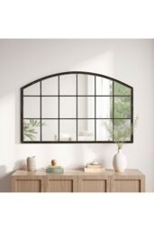 Living and Home Modern Bronze Framed Arched Windowpane Wall Mirror for Decor - thumbnail 3