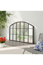 Living and Home Modern Bronze Framed Arched Windowpane Wall Mirror for Decor - thumbnail 2