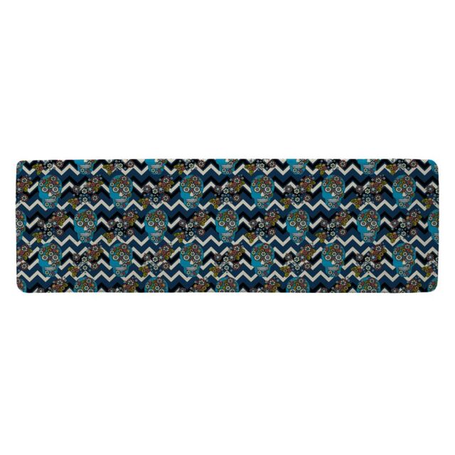 Benjamin Tate Design Embroidery Colorful Simplified Ethnic Skull Blue Pattern Runner Rug in Natural - Size: 67 cm x 230 cm - image 1